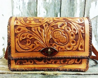 Vintage 1970's Brown Natural Real Leather Hand Tooled Mexican Souvenir ...