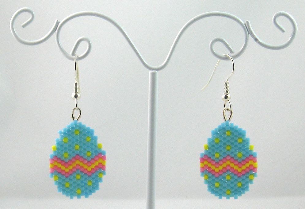 Beaded Easter Egg Earrings in Blue and Pink Easter Jewelry