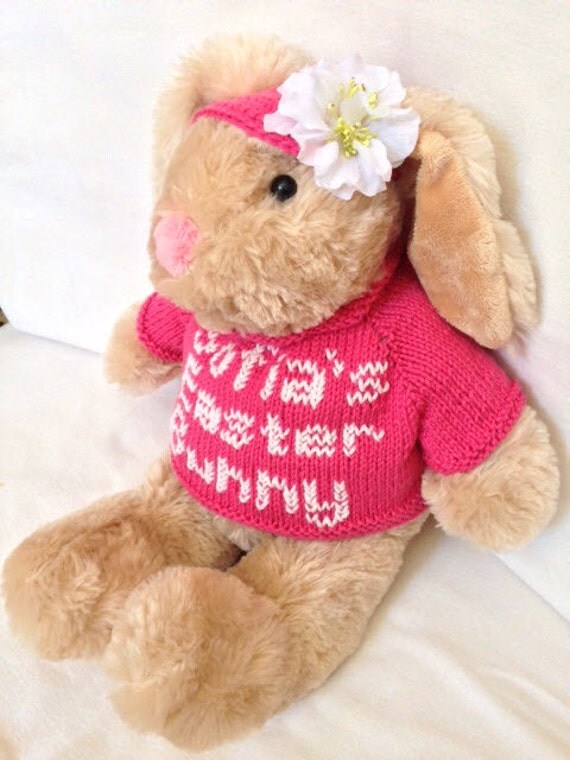 Items similar to Bunny with knitted personalized bunny sweater and hat