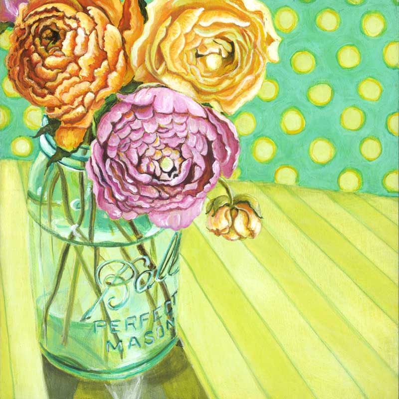 Ball Jar floral art print mason jar painting by PaulaPrassStudio