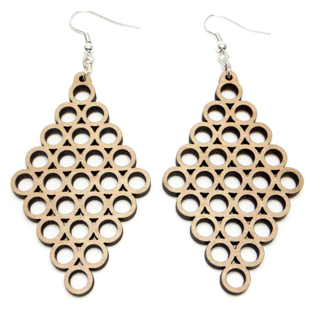 Circle Pattern Large Wood Earrings laser cut