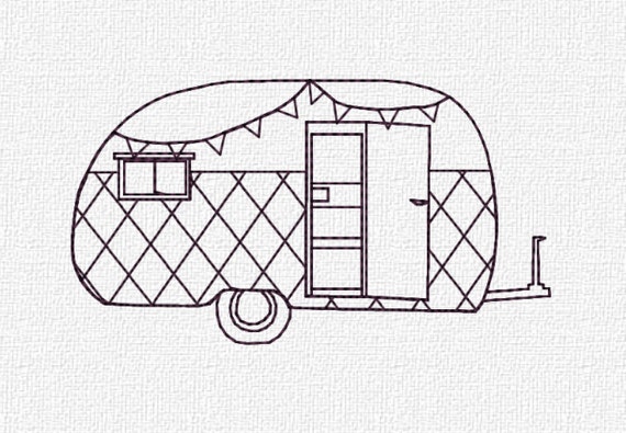 Retro Camper Machine Embroidery Pattern Design Instant