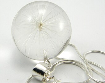 One Dandelion Seed Pendant, Dandelion Seed in Clear Resin and Silver Necklace, Small Dandelion Seed Pendant