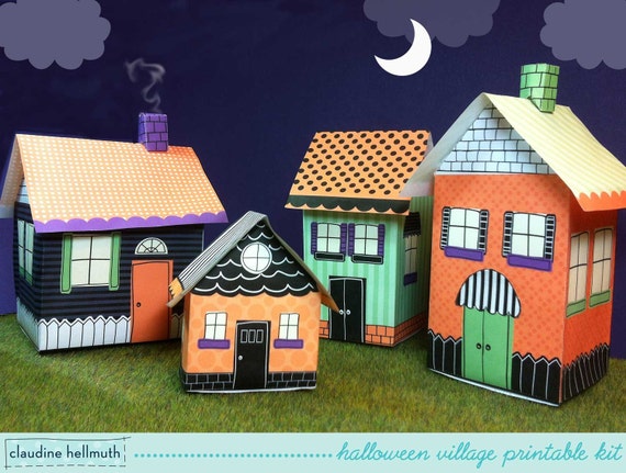 halloween village - candy boxes, gift card box, luminaries, party favor, table centerpiece, printable PDF kit - INSTANT download Il_570xn