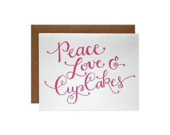 Peace Love Cupcakes Letterpress Card