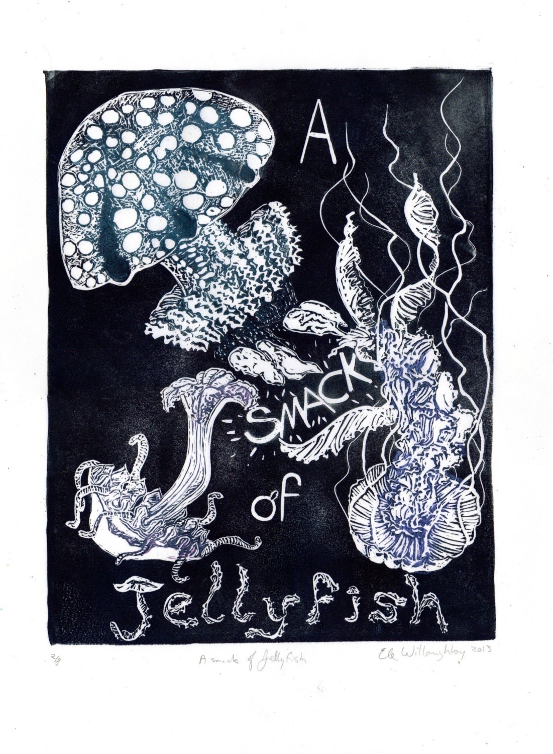 A Smack of Jellyfish Linocut Handprinted Terms of Venery