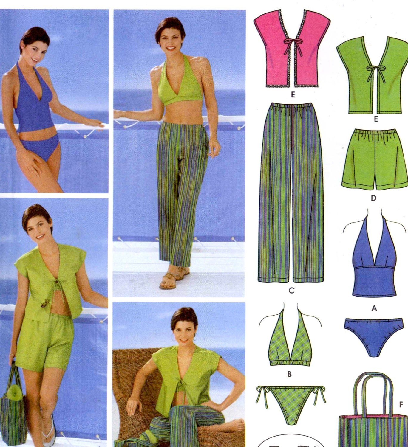 Bikini sewing pattern shorts pants cover up bag beach