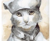 Cat Art, watercolor painting- cat watercolor- Les Mews, french kitty, children, decor,nursery art