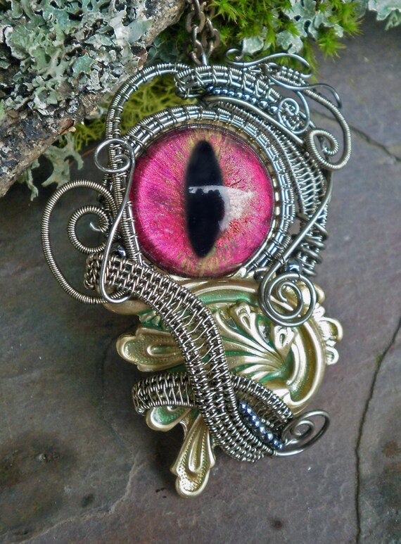 Gothic Steampunk Woven Wire Eye Pendant by twistedsisterarts