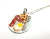Egg Bacon and Home Fries Necklace, Miniature Food Jewelry, Polymer Clay Food Jewelry