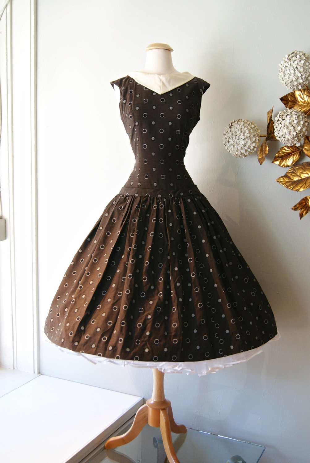 50s Dress Vintage 1950s Drop Waist Polka Dot Day Dress