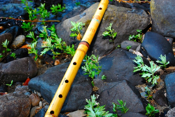 25 Inch Lotus Flower NMRK Gold Bamboo Flute
