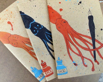Writing Journal, Hand Painted Moleskine, Squid, Moleskine Journal, Cephalopod, Large, Gift for Writer, Notebooks Journal, Moleskine Notebook
