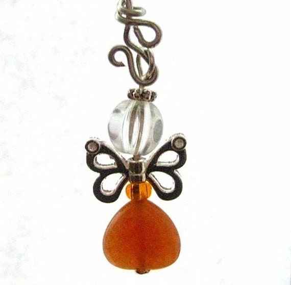 Butterfly Fairy Charm. Carnelian Rear View Mirror Charm, Zip Pull, Ornament, Purse Charm