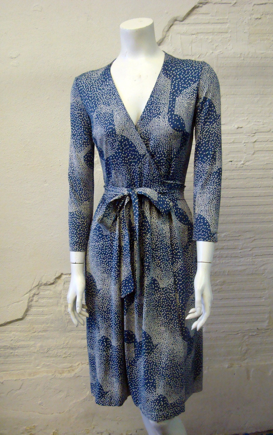 Diane Von Furstenberg Dress Vintage 1970s Iconic Blue Cotton