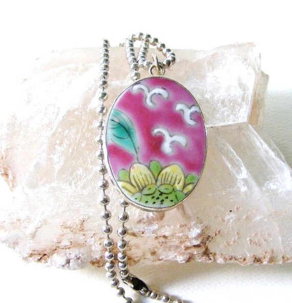 Sunflower Pottery Shard Pendant Encased in Silver by meiguidesigns
