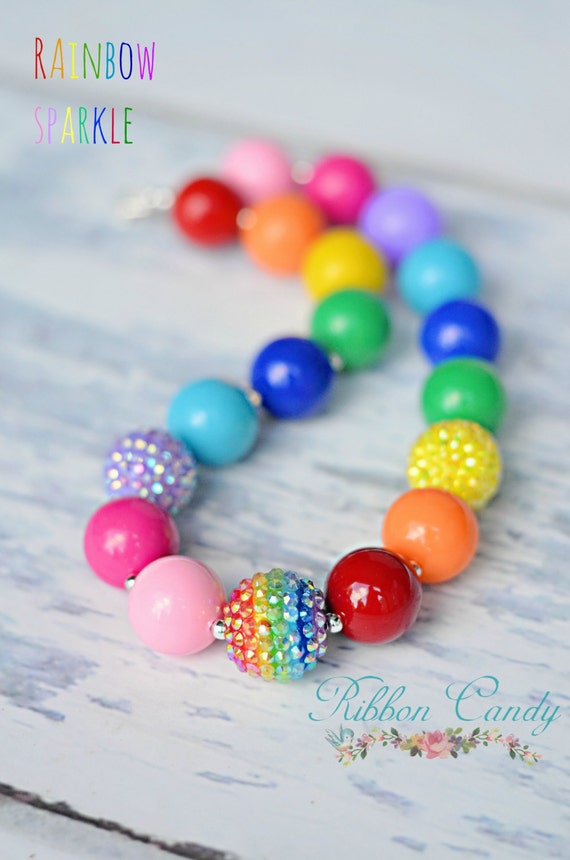 Rainbow Sparkle Chunky Necklace for Girls Primary colors