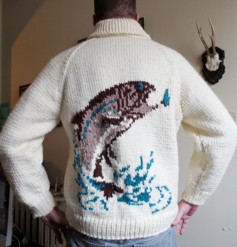 60s Knit Mens Fishing Sweater XL