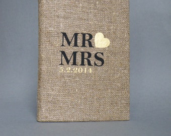 SALE ~ 15% Personalized linen photo album, Rustic wedding photo album, Burlap photo Album Family photo album