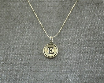 Letter E Necklace - Sterling Silver Initial Typewriter Key Charm Necklace - Gwen Delicious Jewelry Design