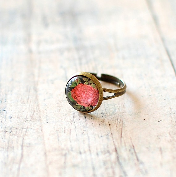 SALE 50 OFF. Vintage Red Rose Ring. Adjustable by JujuTreasures