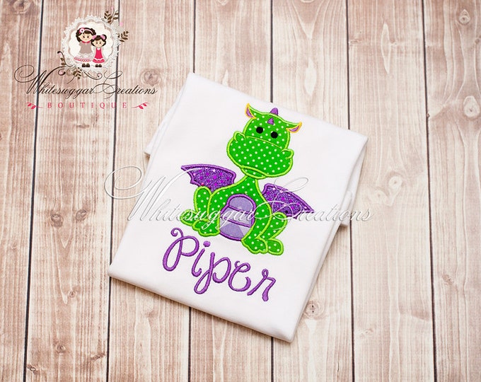 Girl Dragon Applique Shirt - Custom Personalized Dragon Girl Outfit - Dragon Year Baby
