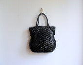 Vintage 1980s black woven wicker clutch. black woven purse