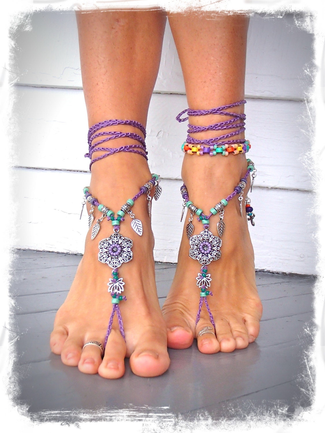 PURPLE Wedding BAREFOOT SANDALS Lotus Toe Thong