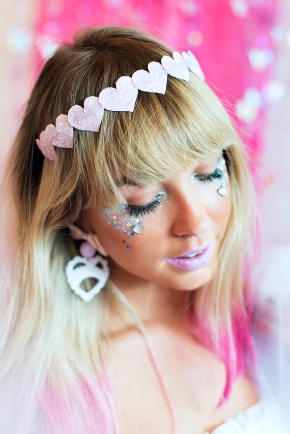 Pastel Pink Glitter Hearts Hair Band Glitter Headband by beauxoxo