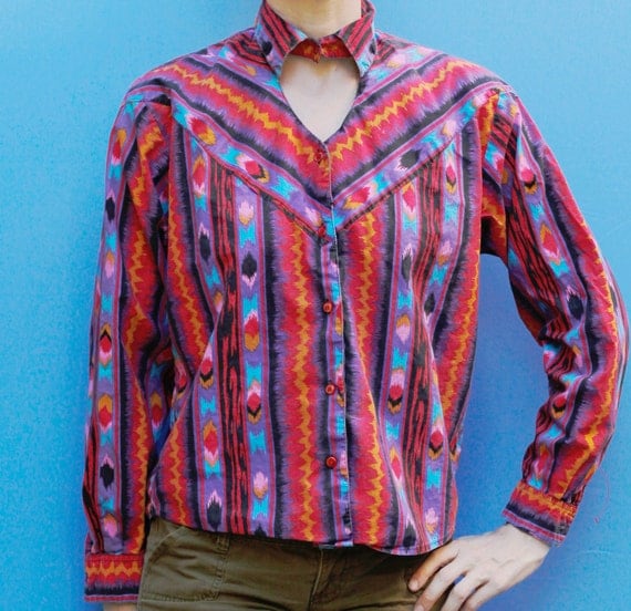 Vintage 90's women's cut out Western shirt bright by KFTvintage