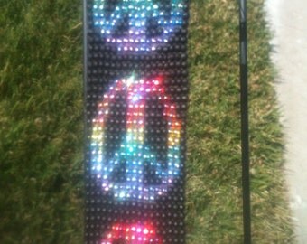 Rainbow Peace Loomed Bracelet . Cuff . Iridescent Seed Beads . Chalky Ash Black . Chakra . Pride . Friendship . Peace & Love . Handmade