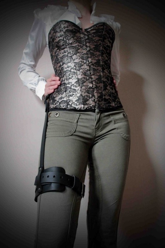 Real Leather Single Thigh Harness Black Steampunk