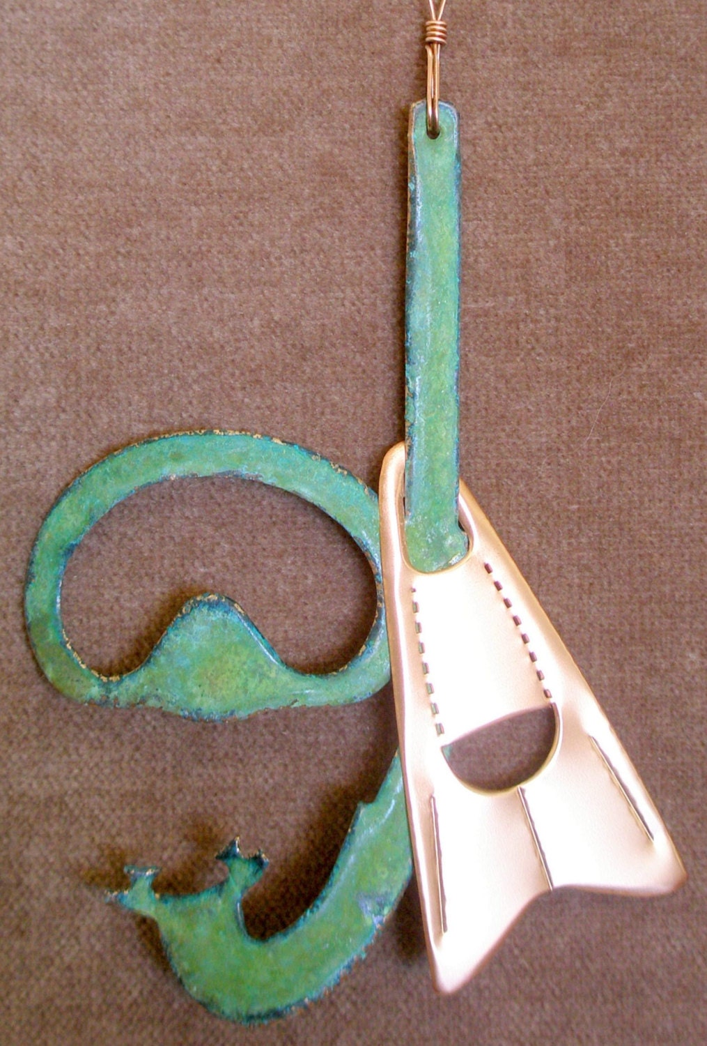 SNORKEL GEAR Mask Fin Copper Verdigris Ornament - Handcrafted in The Copper State (Arizona USA)