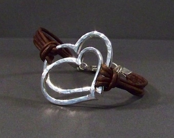 Leather Bracelet With Sterling Silver-Heart Charm-Bracelet Charm-Women Bracelet-Silver Charm-Gifts-Gift For Her-Silver Bracelet