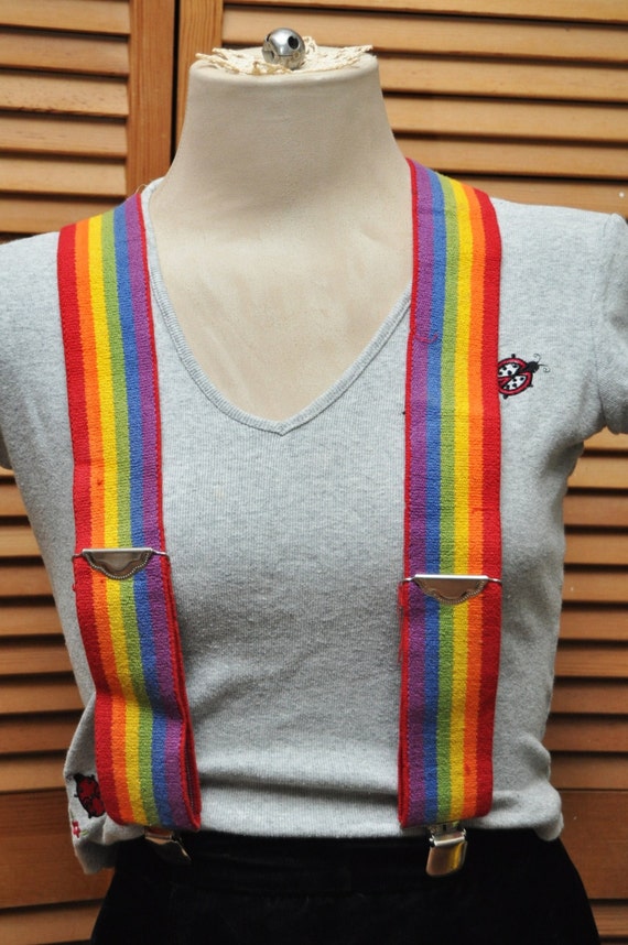 Vintage Rainbow Suspenders Wide Stretchy Mork Style
