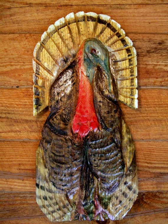 Wild Turkey 2ft. colorful chainsaw wood carving nature lover