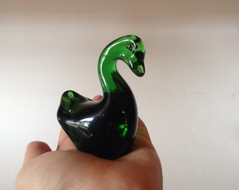 green glass swan figurine