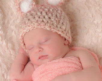 Baby Bunny Hat, Newborn Pink Bunny Hat, Baby Easter Hat, Newborn Easter Hat, Crochet Baby PHOTO PROP