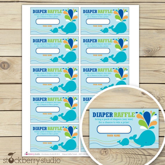 Whale Baby Shower Diaper Raffle Tickets - Boy Baby Shower Diaper Raffle Cards - Instant Download - Aqua Blue Baby Shower Games Printable Il_570xn