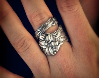 Silver Tiger Lily Ring, Sterling Silver Spoon Ring, Stargazer Lily, Frontenac Victorian Era Floral Ring, Gift For Her, Custom Ring Size 5916