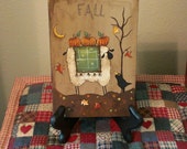 Hand painted Fall Primitive Sheep and Crow painting on canvas panel - OFG