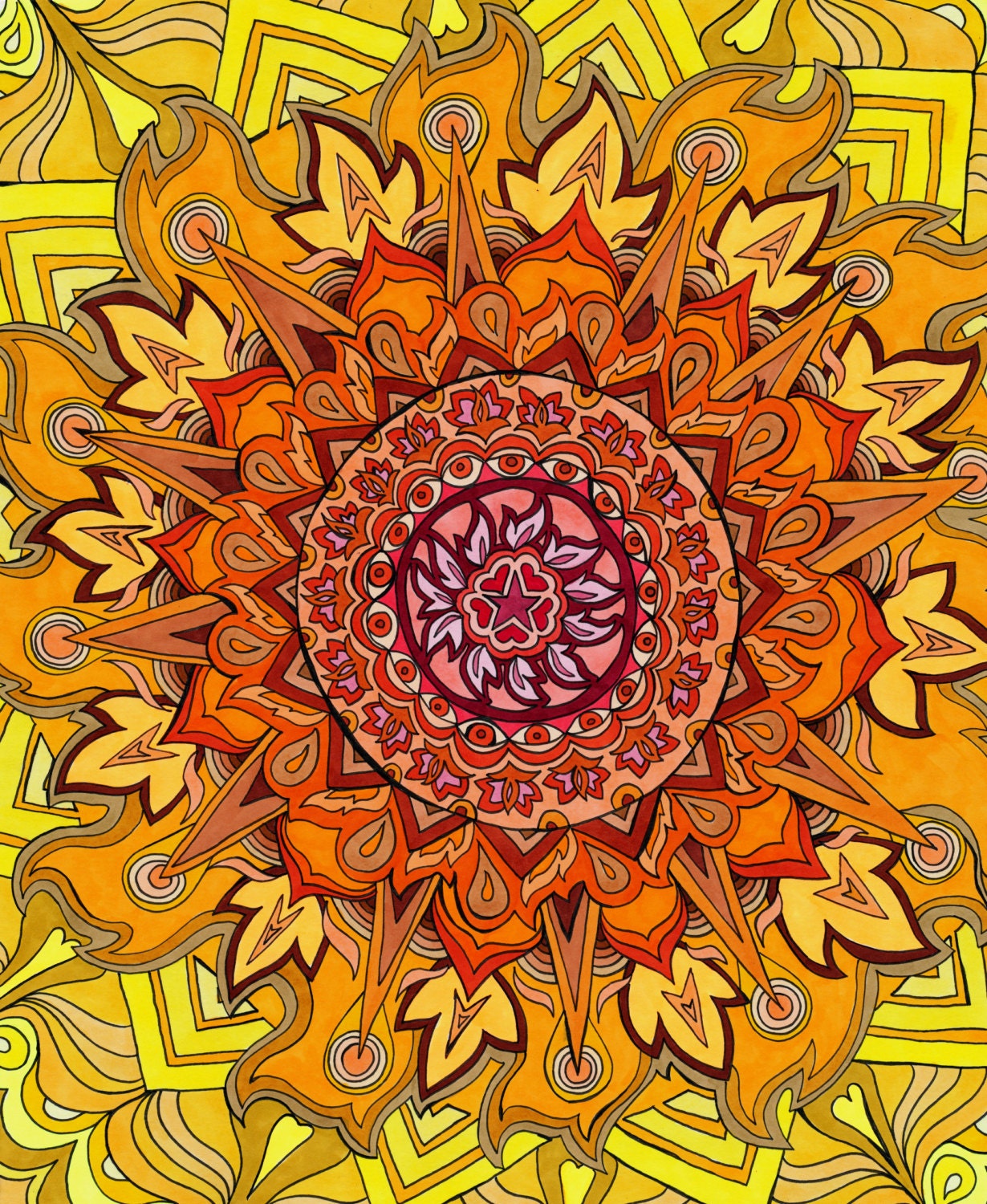 Revelation Mandala Print Psychedelic Red by PaintMyWorldRainbow