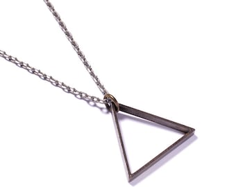 Triangle Necklace - Men's Necklace - Mens Jewelry - Triangle pendant - Steel Tone Chain - Silver triangle - Geometric jewelry - gift for men