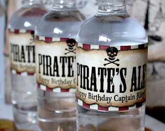 Pirate Water Bottle Labels - INSTANT DOWNLOAD - Editable & Printable Birthday Party Decorations by Sassaby