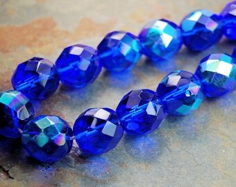 12mm AB Cobalt Blue Czech Glass Beads - 8