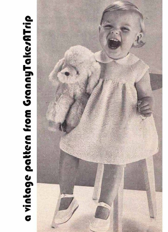 Baby Dress Set 1950s VINTAGE KNIT PATTERN Easy Knit Dress