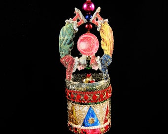 Victorian Christmas Ornament - Circus Clown Act || Victorian ornament, handmade, vintage, antique, scrap, wire wrapped