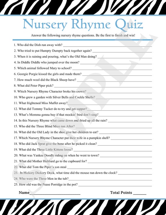 items similar to instant download printable nursery rhyme quiz