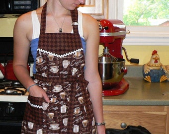 Barista "Coffee Time" classic chef's apron, cooking and baking apron, hostess apron, kitchen apron, individually handmade after order