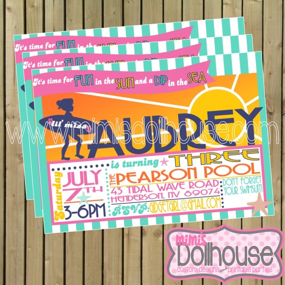 Surfer Beach Invitation- Printable Retro Beach Birthday Invitation-Vintage Beach Invitation PDF/JPEG Il_570xn